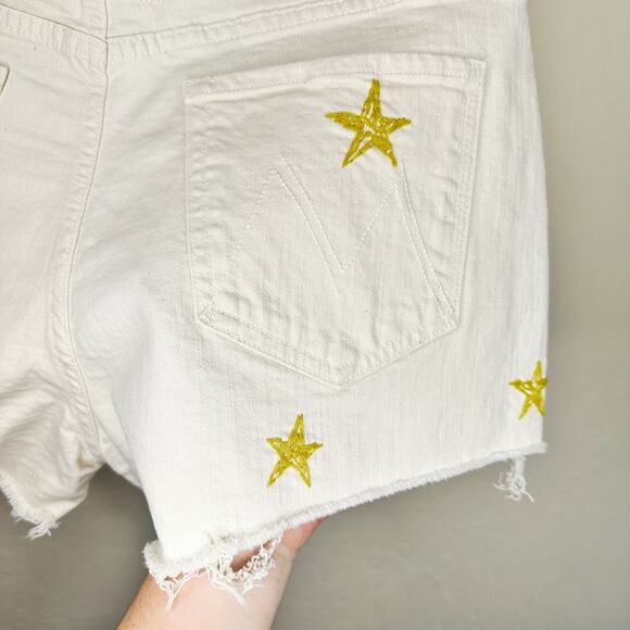 Mother The Tomcat Kick Fray High Rise Shoot for the Star Cream Denim Shorts 31 - Picture 11 of 15